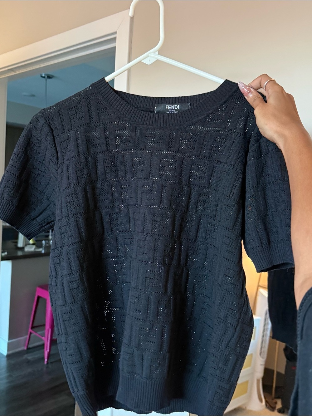 Fendi Black Knit 100% cotton FF pullover